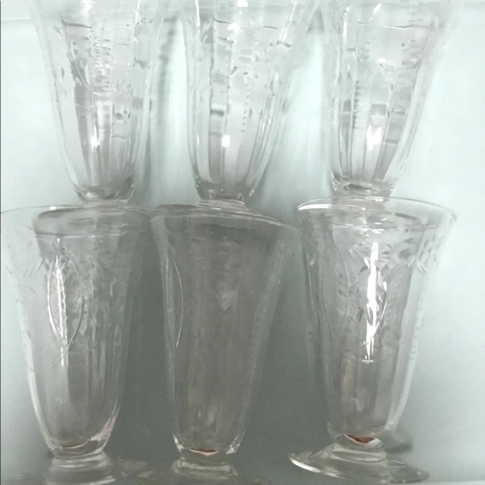 Rock Sharpe set of 6 crystal parfait or iced tea glass, from the 1930s or 1940s.